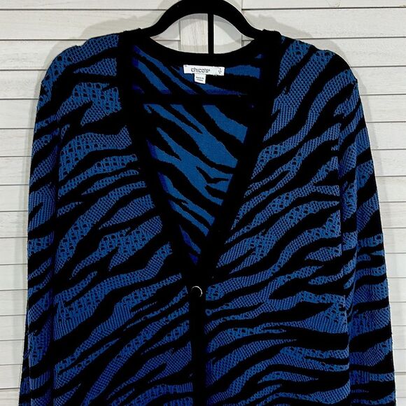 Chico's Cardigan Size 1 (8) Double Knit Zebra Print - Picture 7 of 15